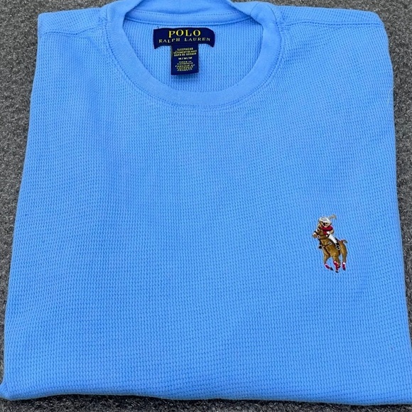 Original Polo Ralph Lauren Bear Riding Waffle Knit Thermal Size Large / Lt Blue - Picture 9 of 9